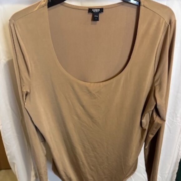 Express Body Contour Long Sleeve Bodysuit – Camel Tan, Size L - Picture 1 of 4